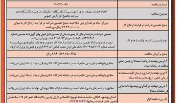 آگی فرخوان ارزیابی کیفی مناقصه عمومی یک مرحله ای انجام خدمات بهره برداری و مهندسی پالایشگاه دهم شرکت مجتمع گاز پارس جنوبی