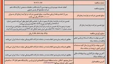 آگی فرخوان ارزیابی کیفی مناقصه عمومی یک مرحله ای انجام خدمات بهره برداری و مهندسی پالایشگاه دهم شرکت مجتمع گاز پارس جنوبی