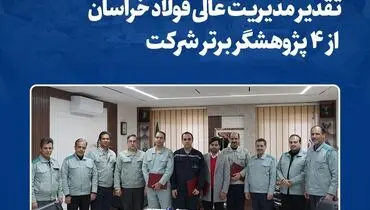 تقدیر مدیریت عالی فولاد خراسان از ۴ پژوهشگر برتر شرکت