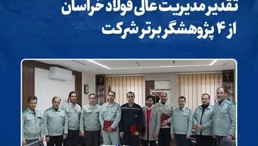تقدیر مدیریت عالی فولاد خراسان از ۴ پژوهشگر برتر شرکت
