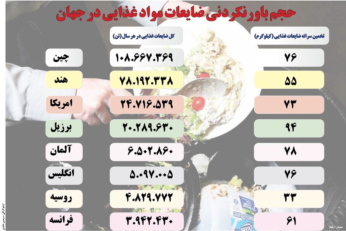 حجم باورنکردنی ضایعات مواد غذایی در جهان