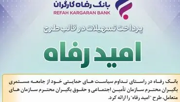 اسامی برگزیدگان تیرماه قرعه‌کشی تسهیلات طرح "امید رفاه" بانک رفاه کارگران اعلام شد

