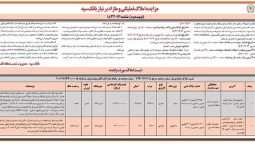 مزایده املاک تملیکی و مازاد بر نیاز بانک سپه