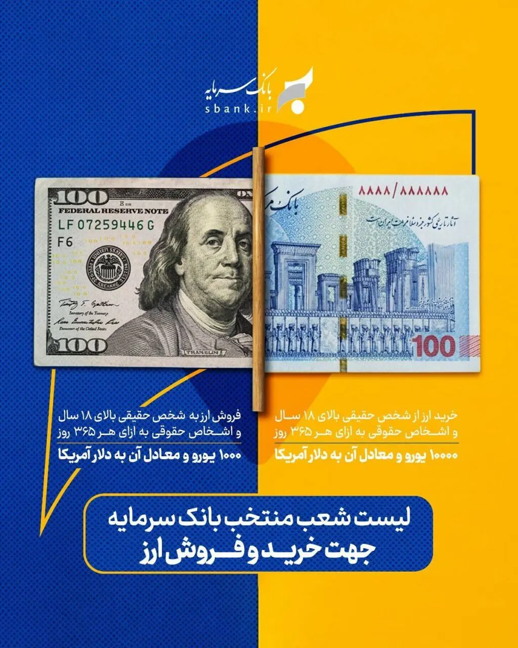 ارائه خدمات خرید و فروش ارز در شعب منتخب بانک سرمایه