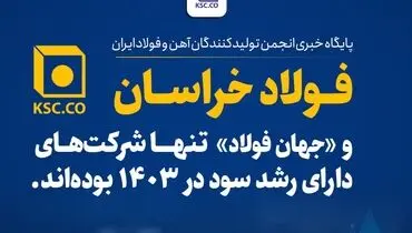 «فولاد خراسان» و «جهان فولاد»  تنها شرکت‌‌های دارای رشد سود در ۱۴۰۳