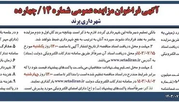 مزایده عمومی واگذاری زمینی به مساحت تقریبی ۲۰۰ مترمربع در پارک سعدی واقع در فاز سه شهر پرند شهرداری پرند ( نوبت دوم )