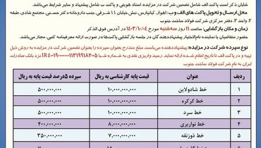 مزایده عمومی فروش فولاد ساخت جنوب 