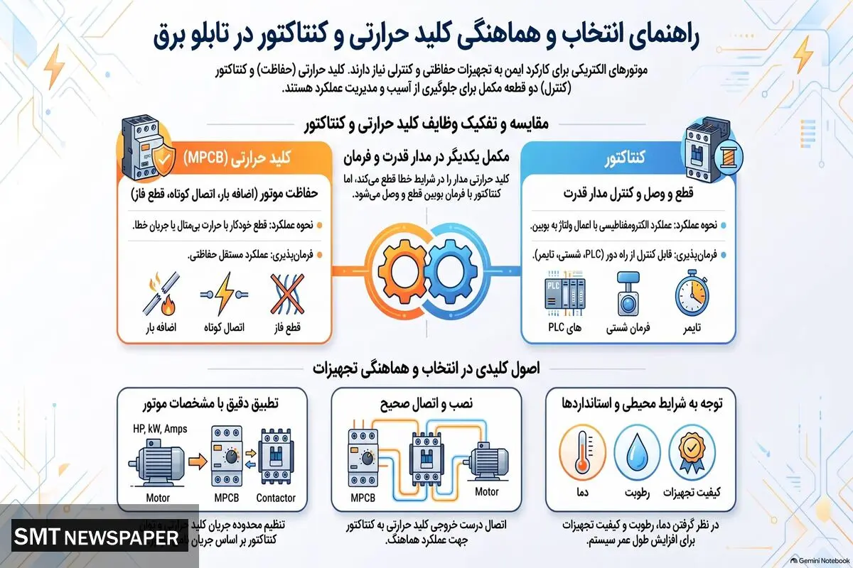 حفاظت موتور در تابلو برق صنعتی؛ راهنمای انتخاب کلید حرارتی و کنتاکتور اشنایدر