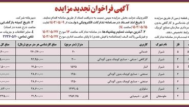 فراخوان تجدید مزایده شرکت شهرکهای صنعتی فارس