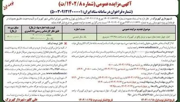 مزایده عمومی شهرداری کهریزک جهت اجاره چهار دهنه مغازه میوه و تره بار واقع در کهریزک