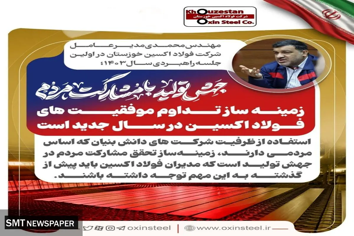 جهش تولید با مشارکت مردم زمینه ساز تداوم موفقیت های فولاد اکسین در سال جدید است