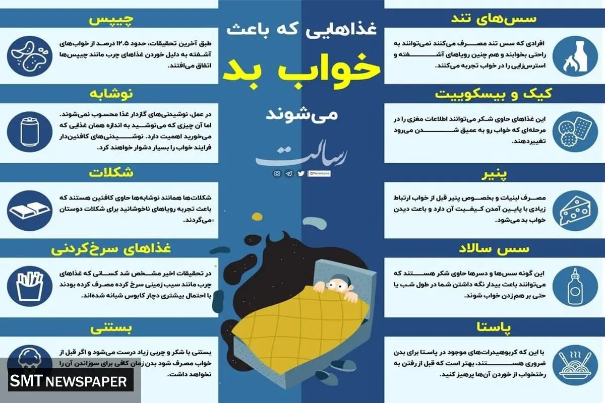 ۱۰ غذایی که باعث بد خوابی می شود