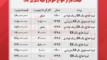 آخرین قیمت انواع تیبا در بازار + جدول