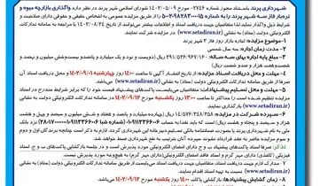 آگهی تجدید مزایده عمومی شهرداری پرند جهت واگذاری بازارچه میوه و تره بار فاز سه شهر پرند