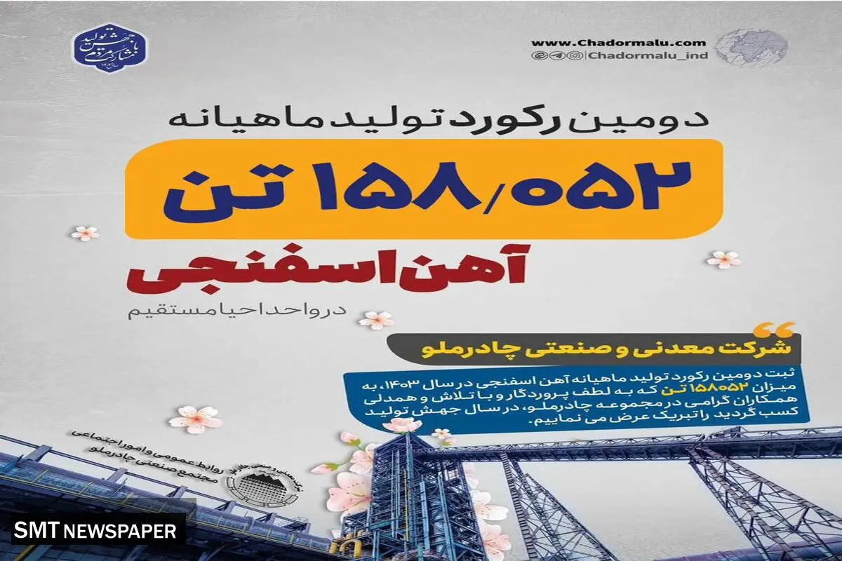 جهش تولید در چادرملو با رکورد جدید آهن اسفنجی / چادرملو دومین رکورد تولید ماهیانه آهن اسفنجی را شکست