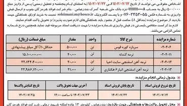 مزایده عمومی فروش اقلام مازاد شرکت فولاد هرمزگان جنوب