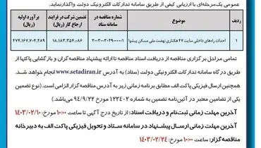 مناقصه عمومی احداث راه های داخلی سایت 47 هکتاری نهضت ملی مسکن پیشوا اداره کل راه و شهرسازی استان تهران