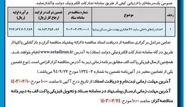مناقصه عمومی احداث راه های داخلی سایت 47 هکتاری نهضت ملی مسکن پیشوا اداره کل راه و شهرسازی استان تهران