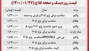 قیمت جدید دیسک و صفحه کلاچ در بازار+جدول