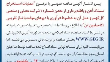 عملیات استخراج سنگ آهن و باطله برداری از معدن شماره 1 با تناژ تقریبی 51 میلیون تن شرکت معدنی و صنعتی گل گهر