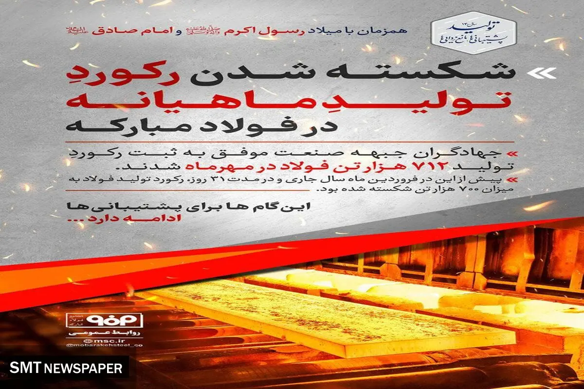 تولید بی سابقه فولاد توسط فولاد مبارکه