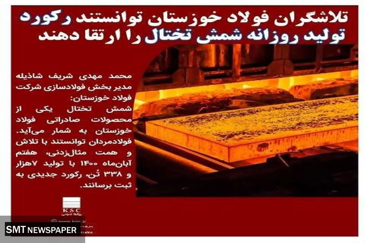 ثبت کورد جدید در تولیدات روزانه فولاد خوزستان