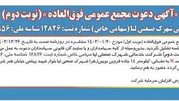 دعوت مجمع عمومی فوق العاده شرکت خدماتی شهرک صنعتی لیا