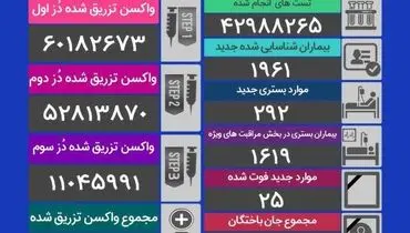 آخرین آمار قربانیان  کرونا در شبانه روز گذشته (۲۱ دیماه) + جدول