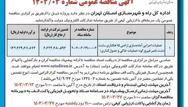 مناقصه عمومی واگذاری عملیات اجرایی آماده سازی اراضی 15 هکتاری سایت دشت ناصر فیروزکوه اداره کل راه و شهرسازی استان تهران