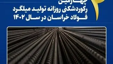 چهارمین رکوردشکنی روزانه تولید میلگرد فولاد خراسان در سال ۱۴۰۲