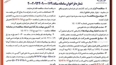 آگهی مناقصه عمومی شرکت گاز استان خراسان رضوی جهت خرید بیسیم خودرویی، دستی و تکرارکننده