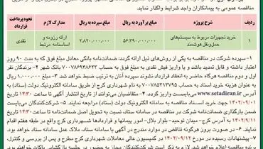 مناقصه عمومی شهرداری کرج جهت واگذاری خرید تجهیزات مربوط به سیستم های حمل و نقل هوشمند
