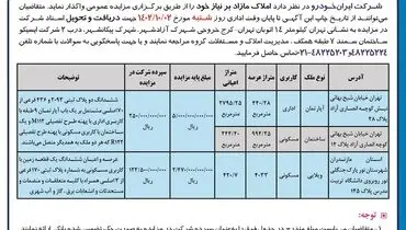 مزایده عمومی واگذاری املاک مازاد بر نیاز شرکت ایران خودرو