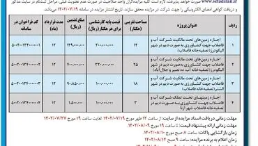 مزایده عمومی شرکت آب و فاضلاب استان لرستان جهت اجاره زمین های تحت مالکیت شرکت آب و فاضلاب جهت کشاورزی