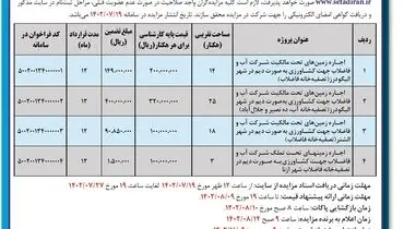 مزایده عمومی شرکت آب و فاضلاب استان لرستان جهت اجاره زمین های تحت مالکیت شرکت آب و فاضلاب جهت کشاورزی
