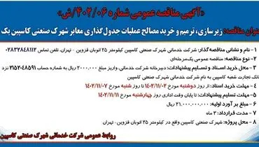 مناقصه عمومی شرکت خدماتی شهرک صنعتی کاسپین زیرسازی ترمیم و خرید مصالح عملیات جدول گذاری معابر شهرک صنعتی کاسپین یک