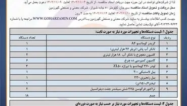 مناقصه عمومی واگذاری اجاره ماشین آلات حمل و نقل صنعتی با راننده جهت انجام کلیه امور در سایت شرکت معدنی و صنعتی گهرزمین
