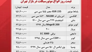 انواع موتورسیکلت در بازار چند؟+ جدول