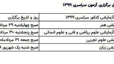 تاریخ و زمان آزمون سراسری 99 اعلام شد