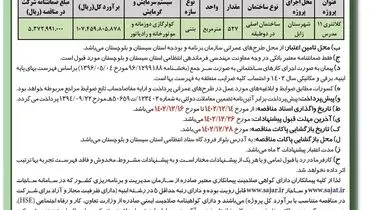 مناقصه عمومی یک مرحله ای احداث ساختمان  اصلی در دو طبقه فرماندهی انتظامی استان سیستان بلوچستان