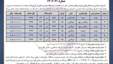 مزایده عمومی فروش تعداد 6 دستگاه خودروی ملکی از نوع وانت سبک شرکت گهرزمین