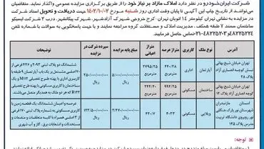 آگهی مزایده واگذاری املاک مازاد بر نیاز شرکت ایران خودرو