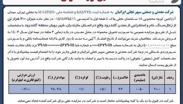 مزایده عمومی فروش 2000 هزار تن از ذغال سنگ خام و استخراجی از معدن گلندرود شرکت معدنی و صنعتی سپهر تجلی ایرانیان