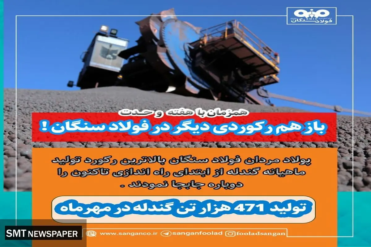 ثبت رکورد جدید در تولید گندله فولاد سنگان