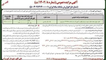 مزایده عمومی شهرداری کهریزک جهت اجاره چهار دهنه مغازه میوه و تره بار واقع در کهریزک