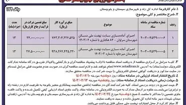 مناقصه عمومی اجرای آماده سازی سایت نهضت مسکن اداره کل راه و شهرسازی سیستان و بلوچستان