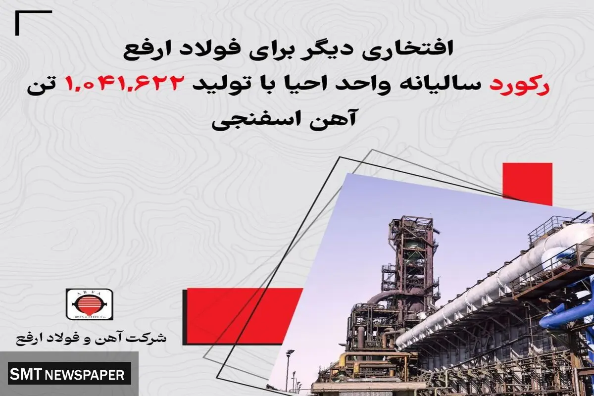 کسب رکورد ۱,۰۴۱,۶۲۲ تنی آهن اسفنجی در سال ۱۴۰۲