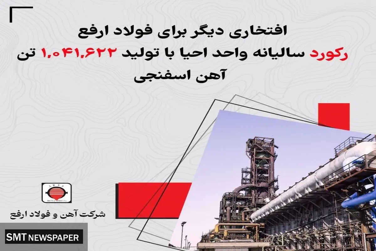 کسب رکورد ۱,۰۴۱,۶۲۲ تنی آهن اسفنجی در سال ۱۴۰۲