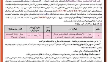 مناقصه عمومی شرکت گاز استان لرستان جهت واگذاری تامین اجرای 7800 متر شبکه روستاهای باقیمانده محور هومیان کوهدشت