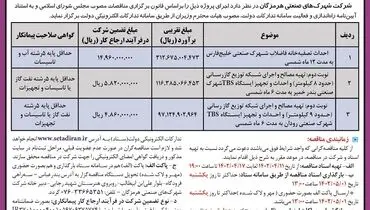 مناقصه عمومی احداث تصفیه خانه و اجرای شبکه توزیع گازرسانی شرکت شهرک های صنعتی هرمزگان 